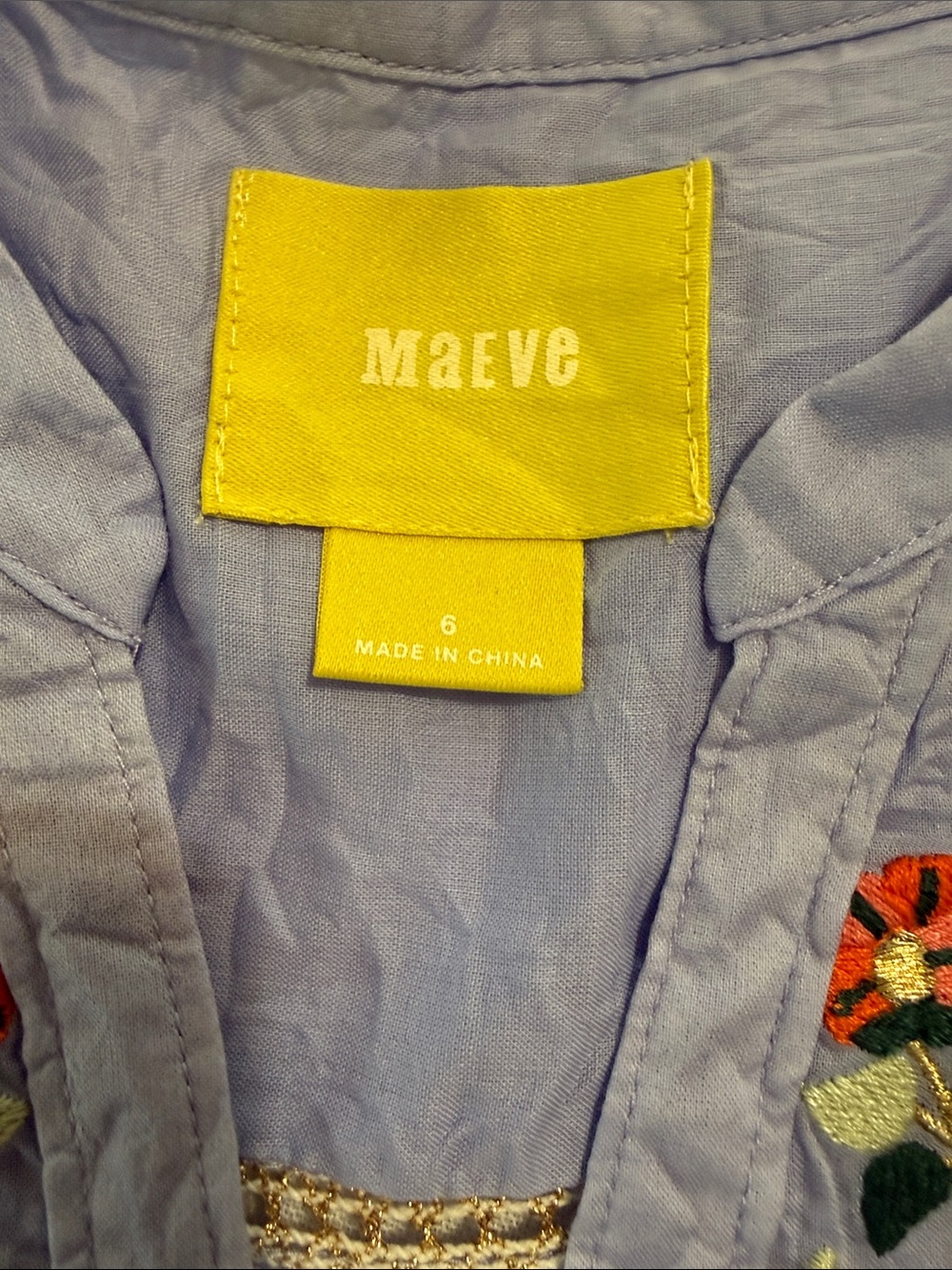 Maeve Light Blue Sleeveless Button-Up Top with Floral Embroidery - Picture 3 of 5
